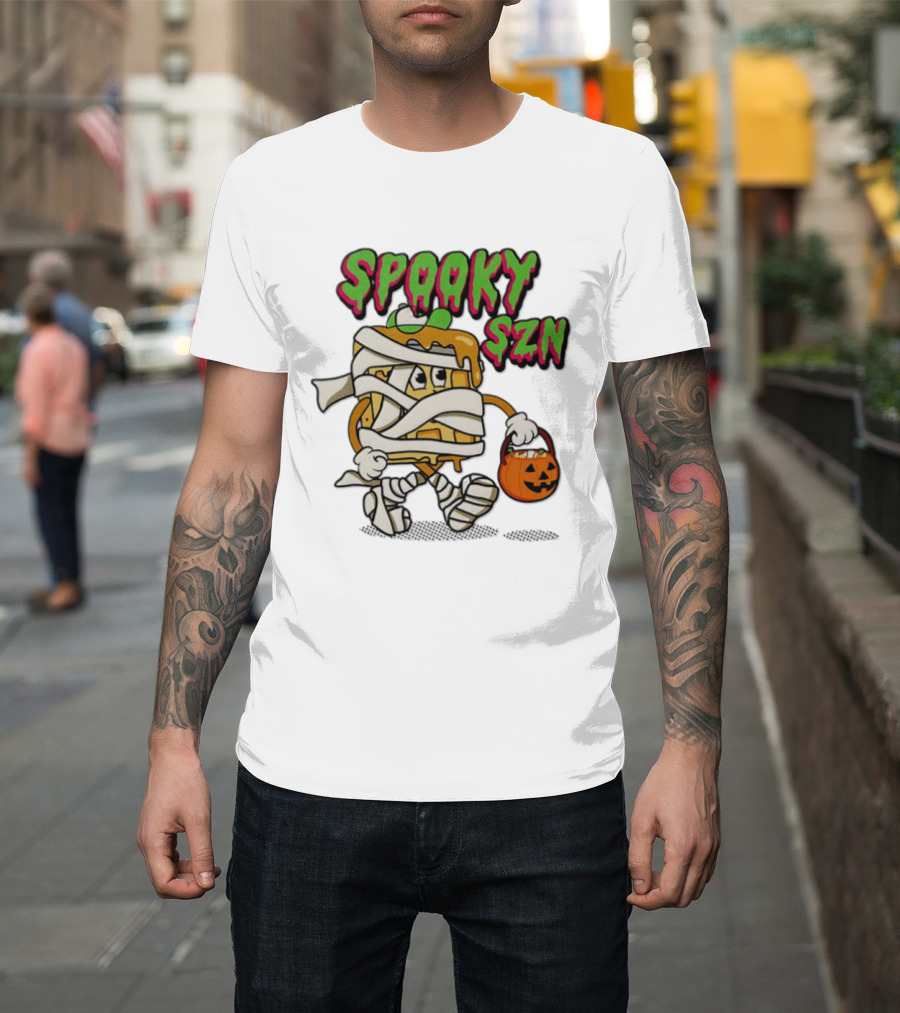 Spooky SZN Halloween 2026 Wrapped Waffle Monster With Pumpkin Bucket T-Shirt