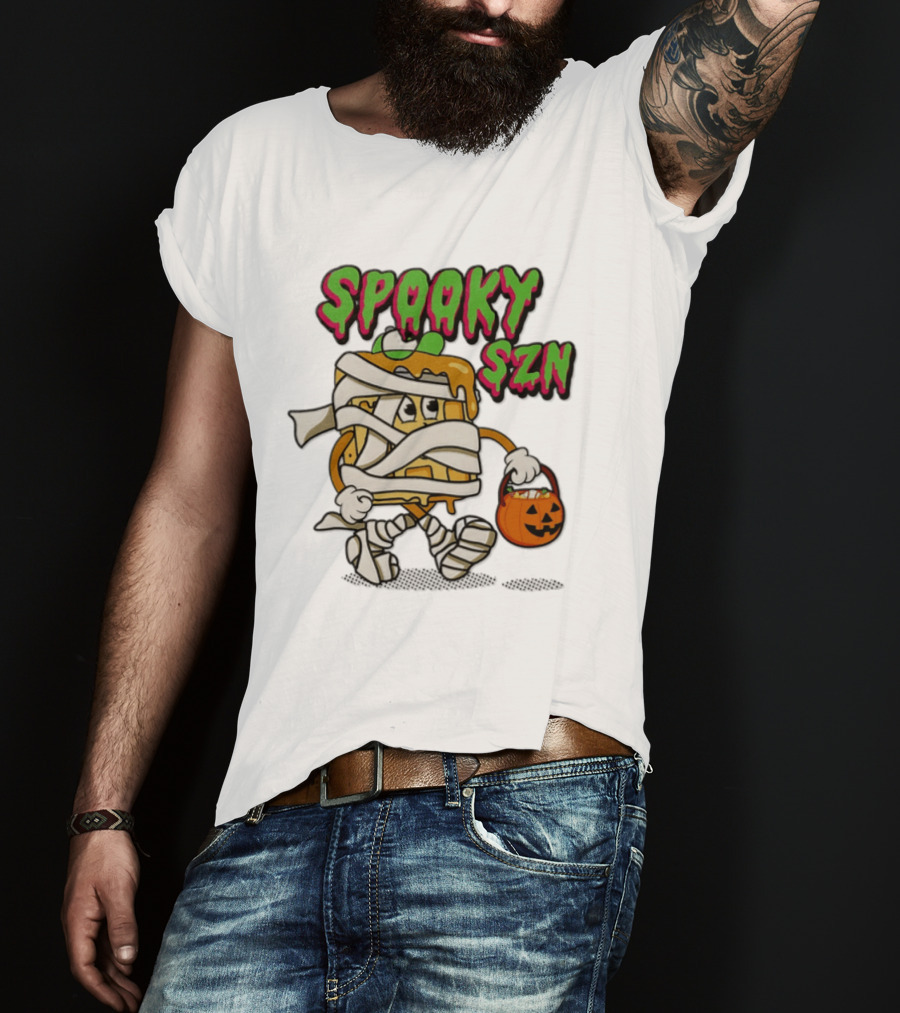 Spooky SZN Halloween 2026 Wrapped Waffle Monster With Pumpkin Bucket T-Shirt