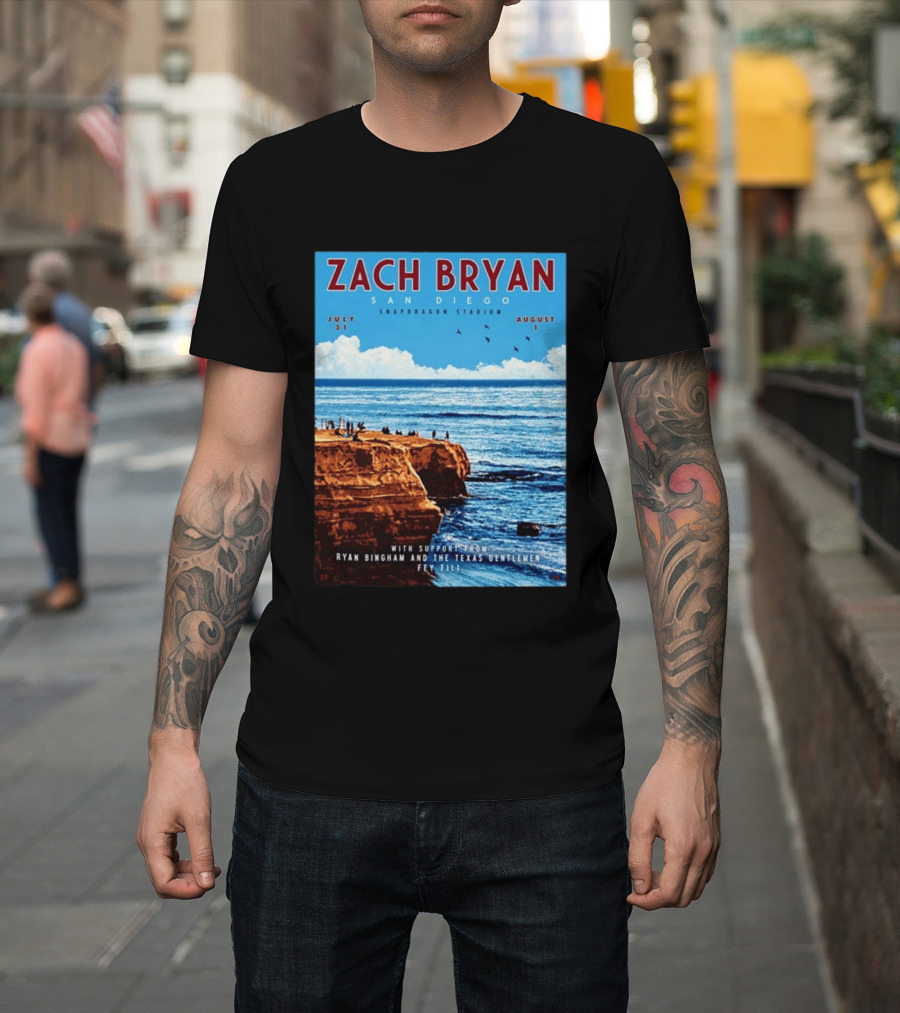 Zach Bryan San Diego Snapdragon Stadium July 31 August 1 With Support From Ryan Bingham The Texas Gentlemen Feu Fei T-Shirt