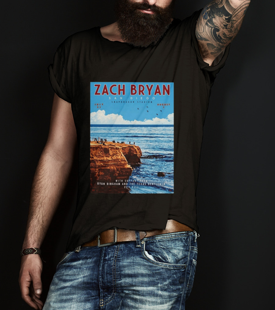 Zach Bryan San Diego Snapdragon Stadium July 31 August 1 With Support From Ryan Bingham The Texas Gentlemen Feu Fei T-Shirt