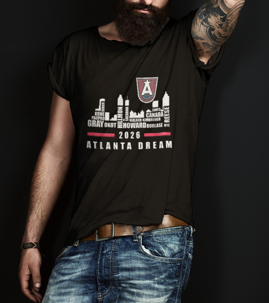 Atlanta Dream WNBA Nivar Kone Roster 2026 Atlanta City Skyline Shield T-Shirt