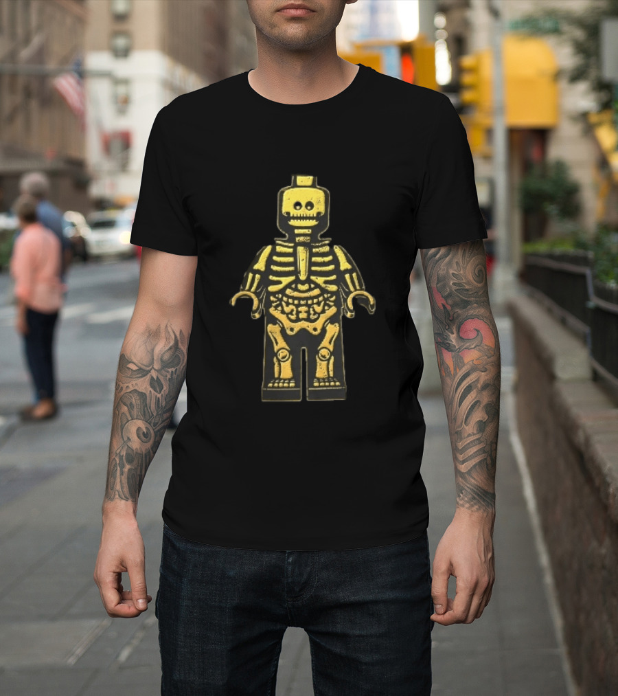 Lego Yellow Minifigure Skeleton X Ray Distressed Bones Line T-Shirt