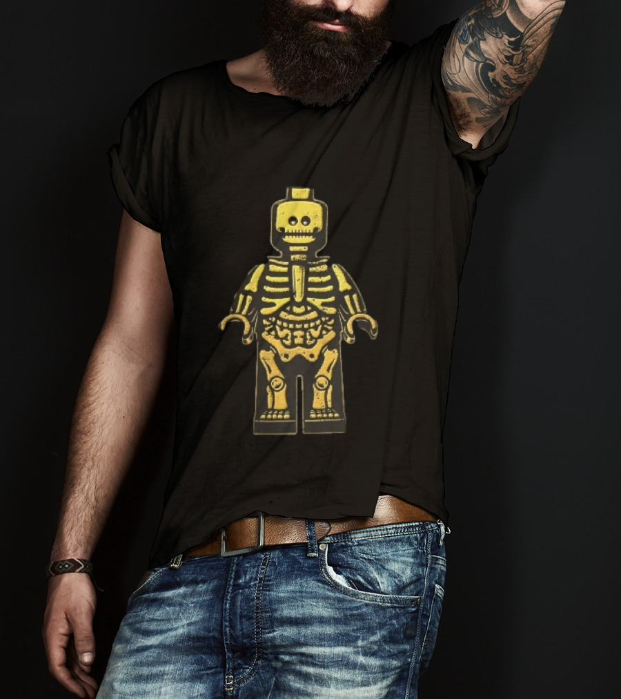 Lego Yellow Minifigure Skeleton X Ray Distressed Bones Line T-Shirt
