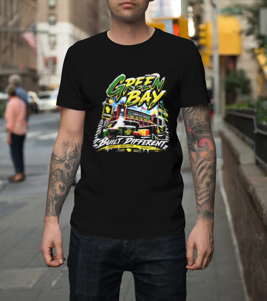 Green Bay Packers Built Different Grit Tradition Legacy Scenic Cheesehead Cityscape T-Shirt