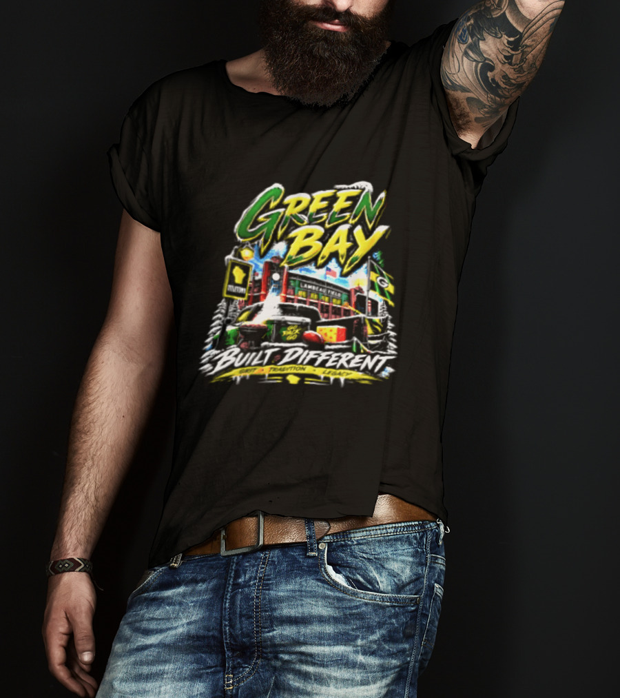 Green Bay Packers Built Different Grit Tradition Legacy Scenic Cheesehead Cityscape T-Shirt