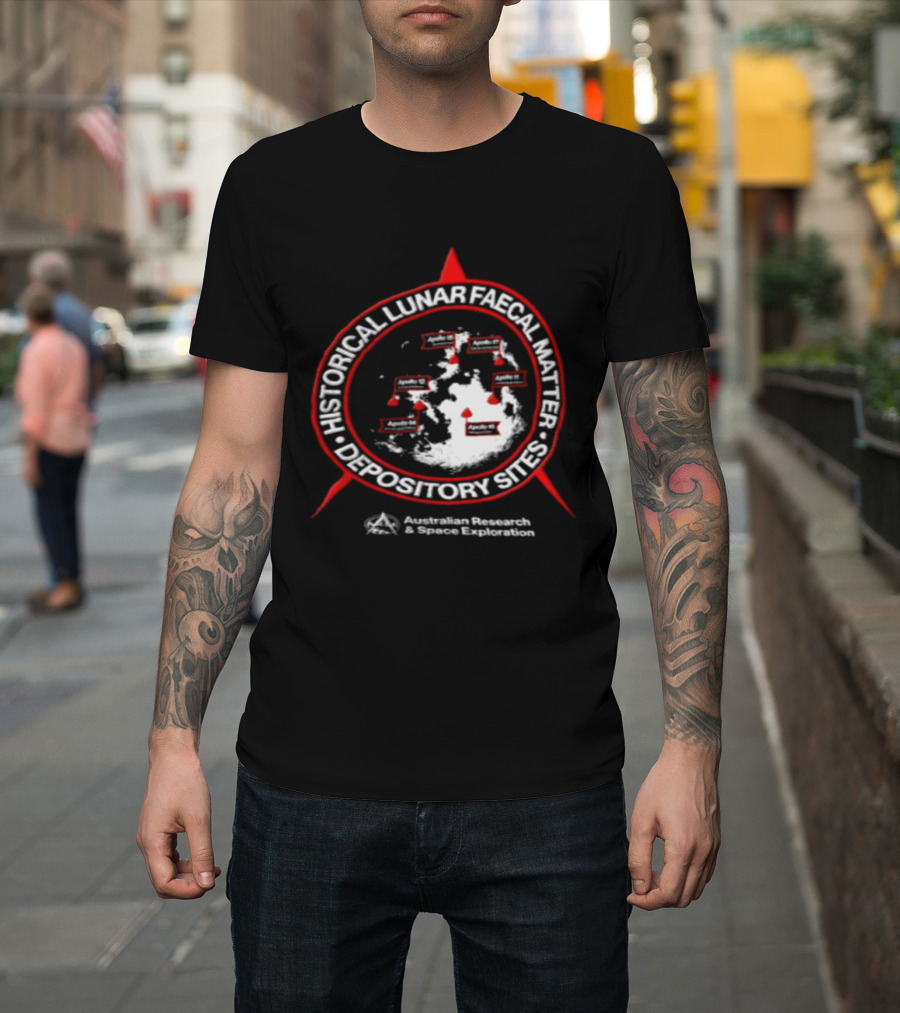 Historical Lunar Faecal Matter Depository Sites Australian Research And Space Exploration Moon Map Locations T-Shirt