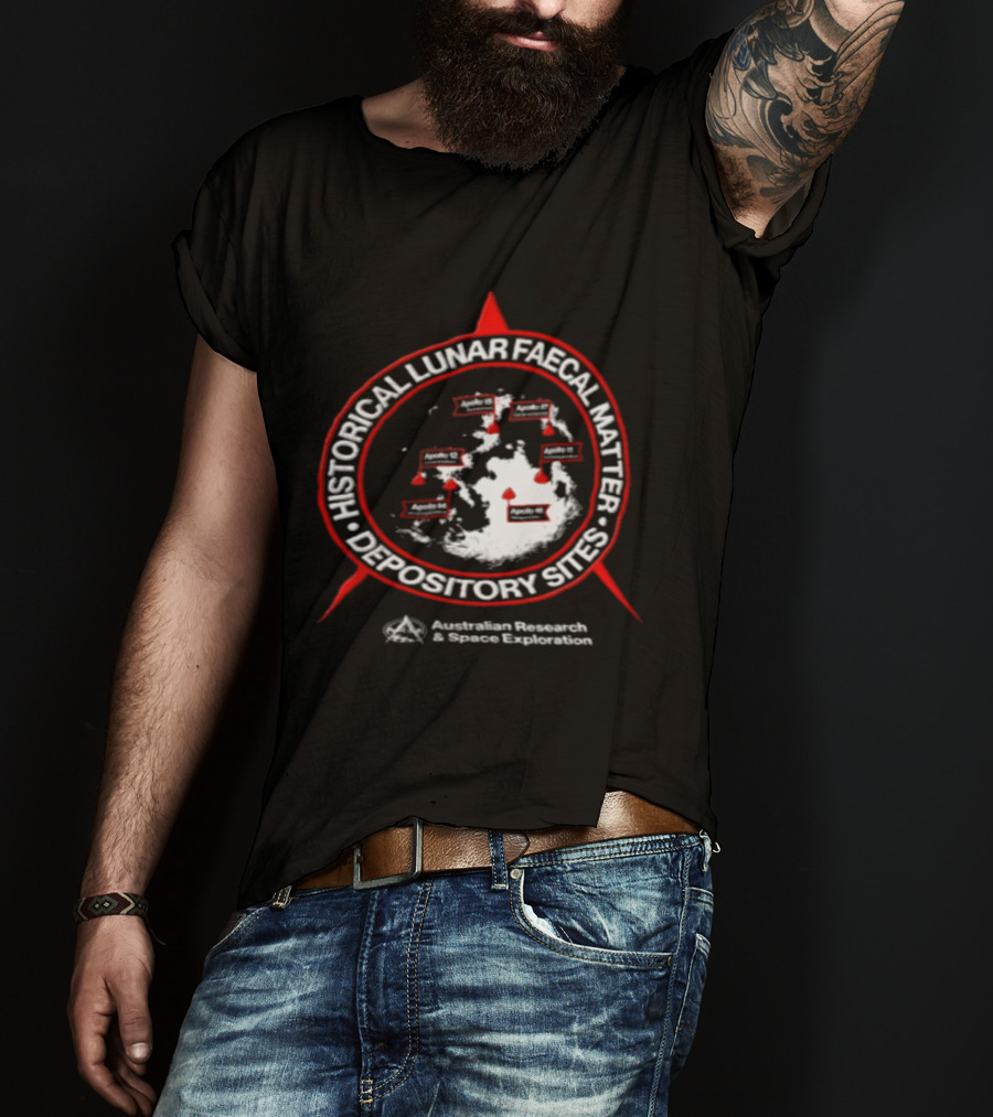 Historical Lunar Faecal Matter Depository Sites Australian Research And Space Exploration Moon Map Locations T-Shirt