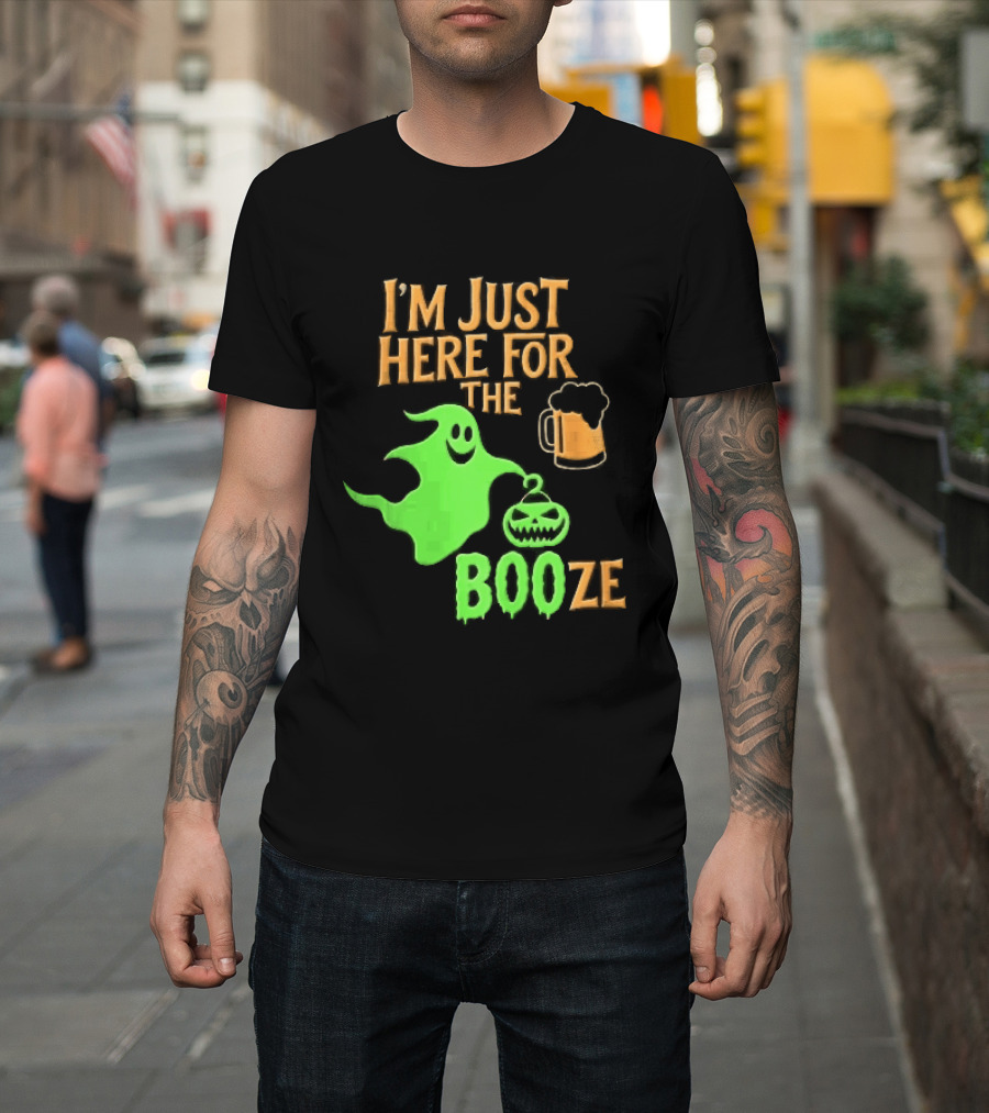 I'm Just Here For The Booze Green Ghost Pumpkin Lantern Beer T-Shirt