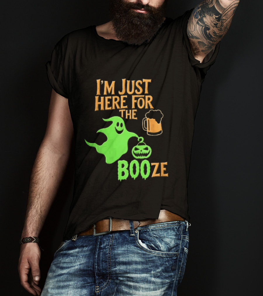 I'm Just Here For The Booze Green Ghost Pumpkin Lantern Beer T-Shirt