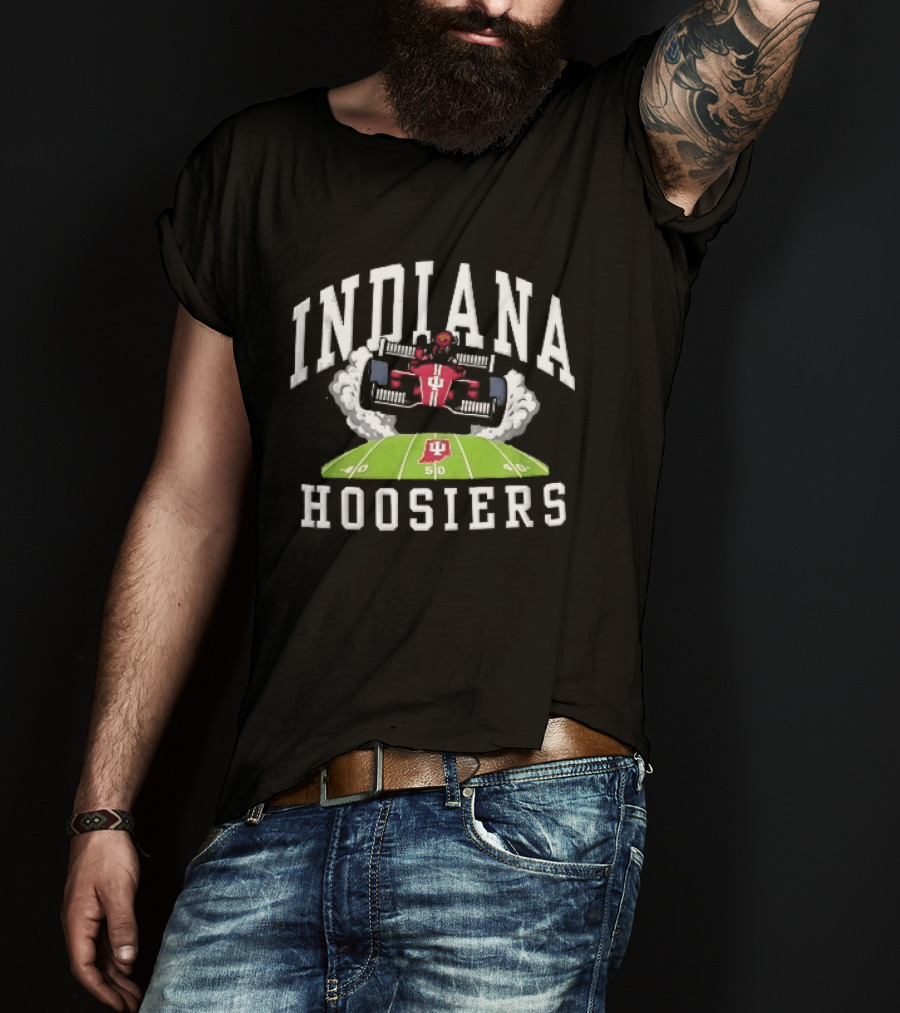 Indiana Hoosiers Race Car On Football Field NCAA Bison T-Shirt