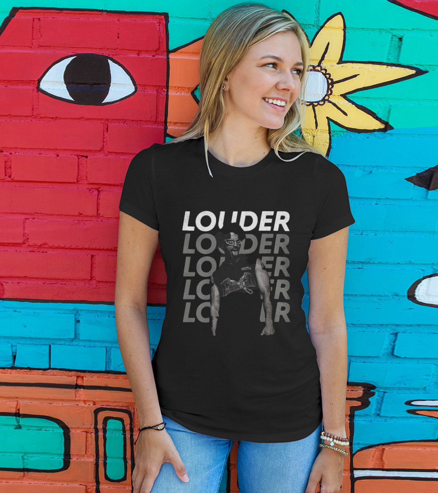 Joe Jonas Louder Graphic With Repeated Text And Guitar T-Shirt