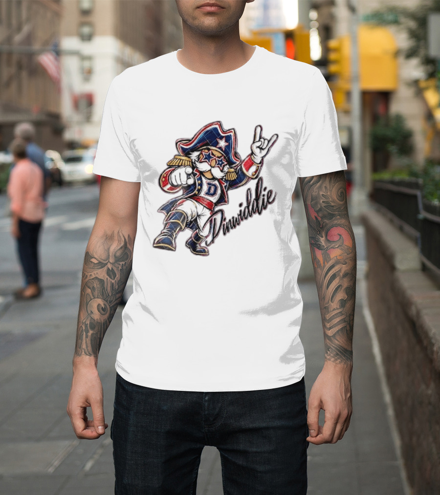 Dinwiddie Generals Cartoon Patriot Star Glasses Pointing Hand Dinwiddie T-Shirt