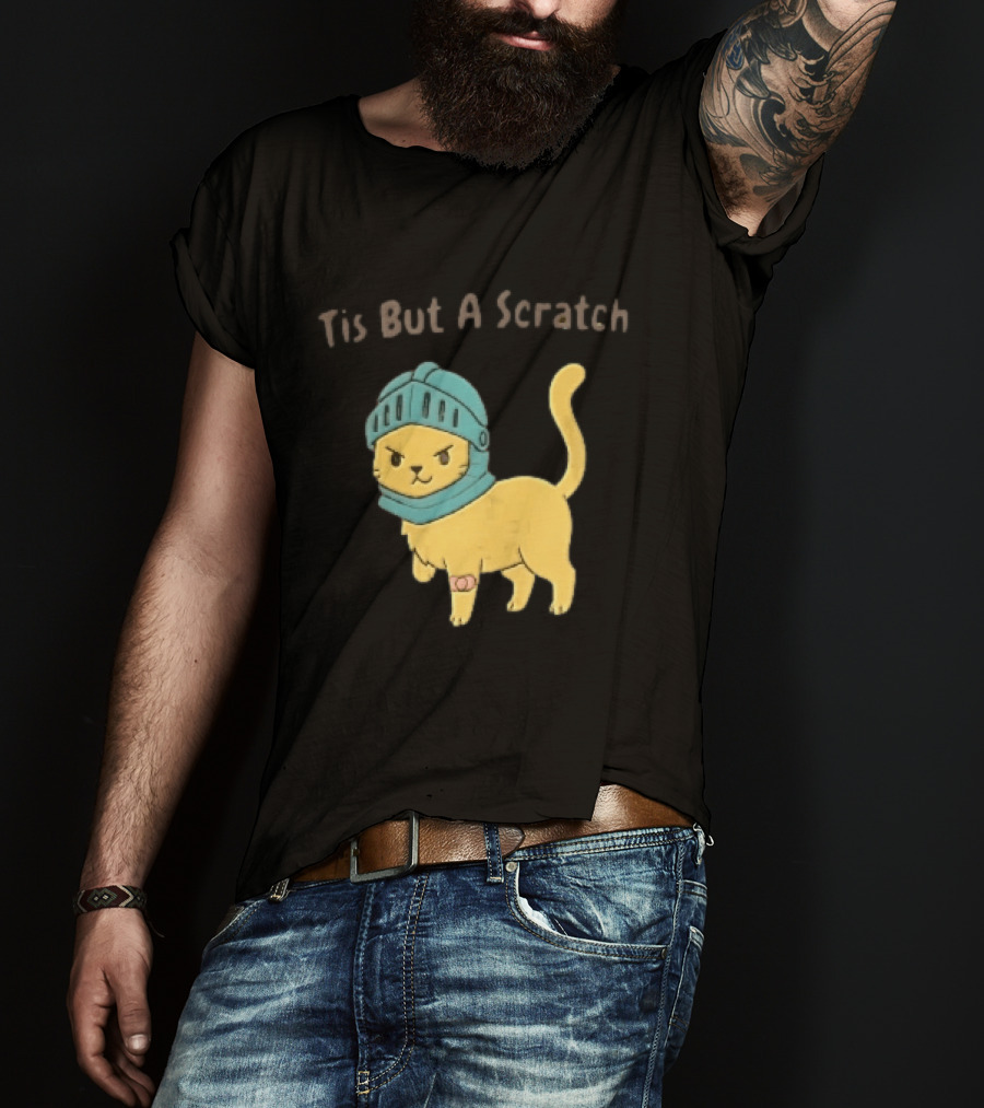 Tis But A Scratch Cartoon Cat Knight Helmet Bandage T-Shirt