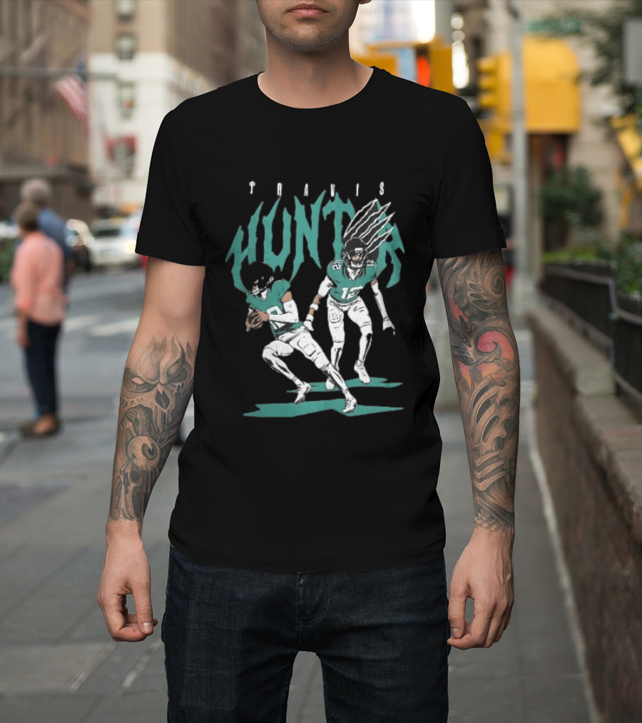 Travis Hunter Football Players Claw Marks Action Poses T-Shirt
