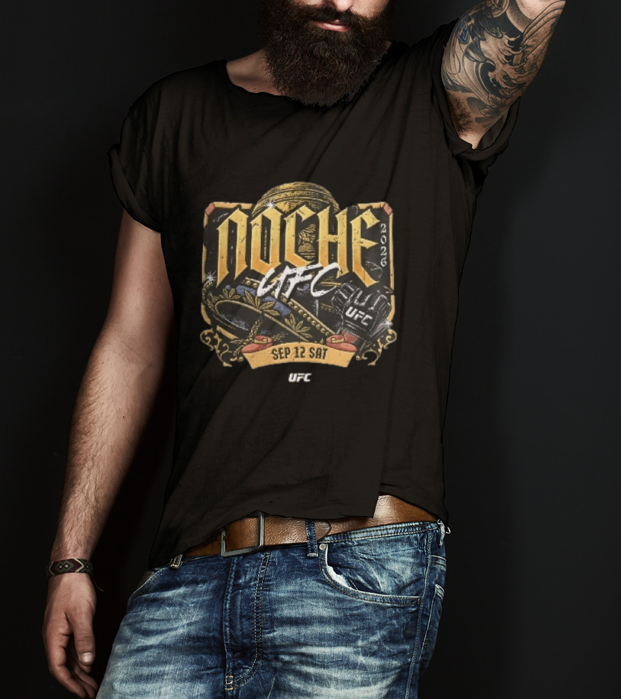 Noche UFC Sep 12 2026 Sombrero MMA Fight Glove Gold Ribbon T-Shirt