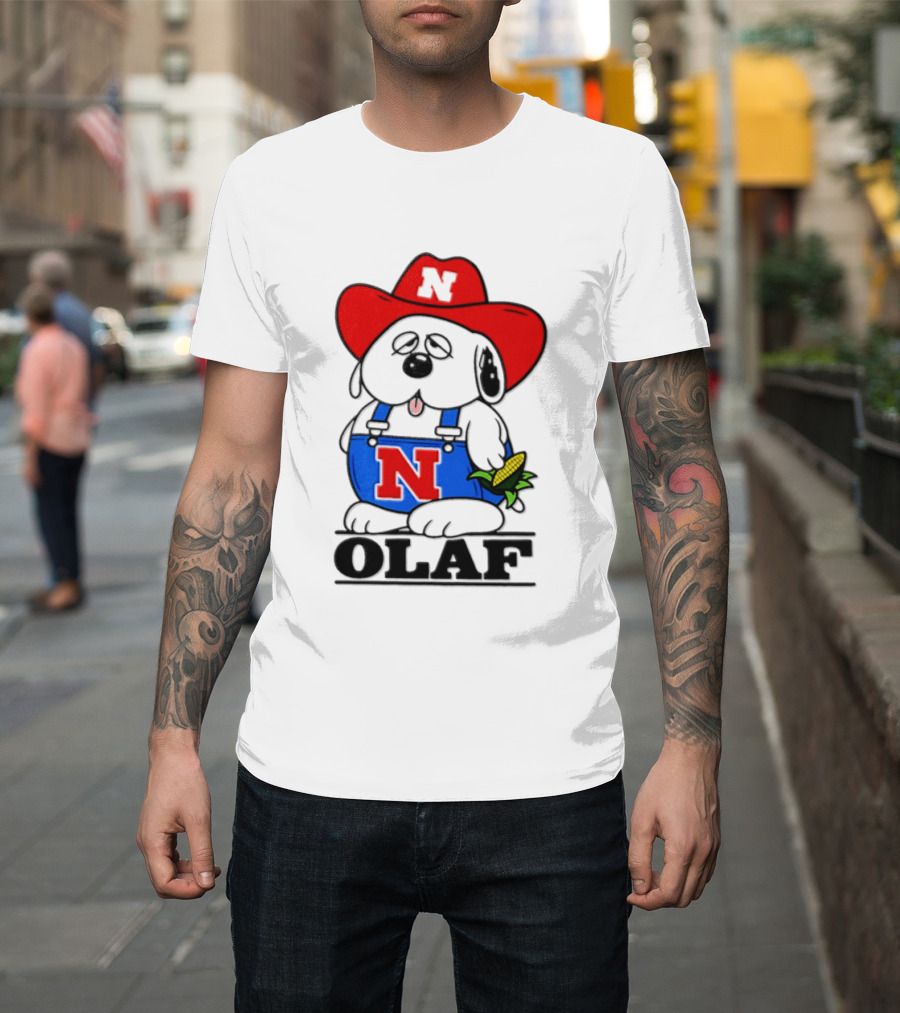 Nebraska Cornhuskers Olaf Dog In Overalls With Corn And Red Hat T-Shirt