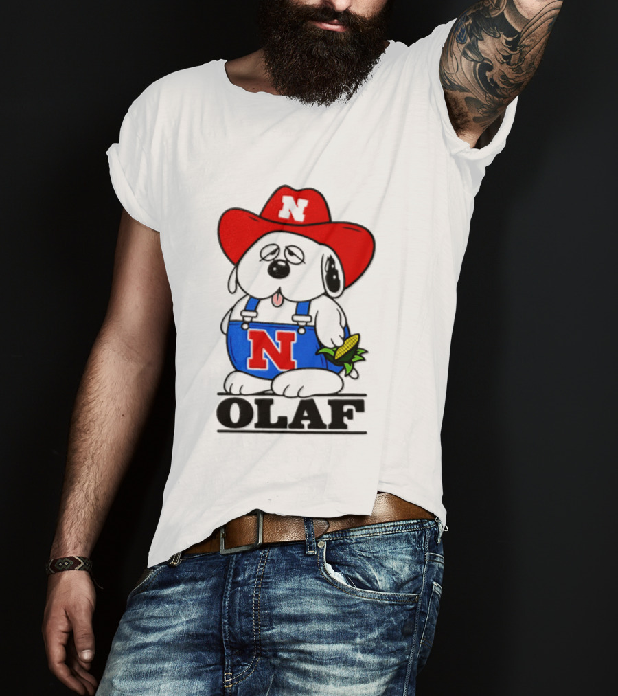 Nebraska Cornhuskers Olaf Dog In Overalls With Corn And Red Hat T-Shirt