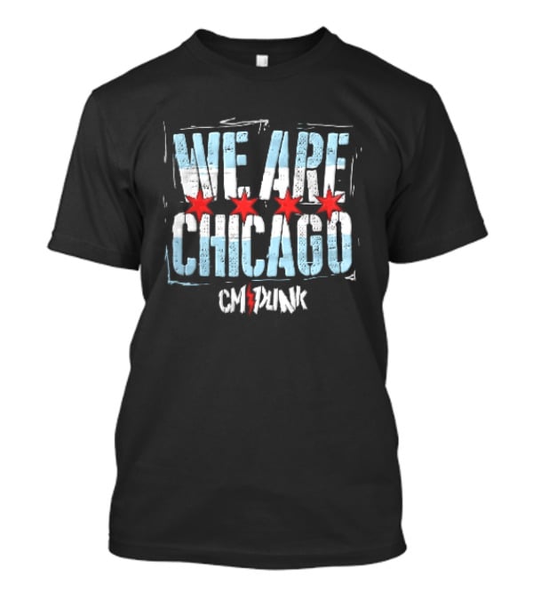 We Are Chicago CM Punk Four Red Stars Light Blue Stripes Distressed T-Shirt