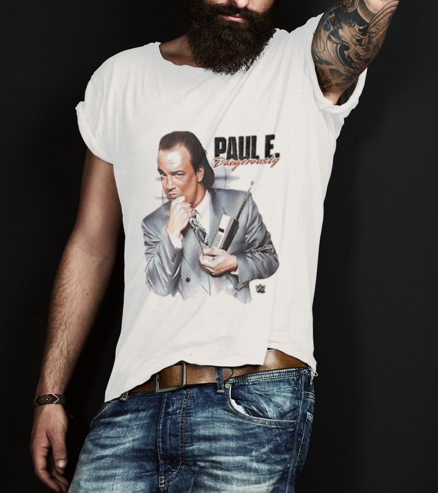 PAUL E Dangerously Manager Holding Brick Cell Phone WWE T-Shirt