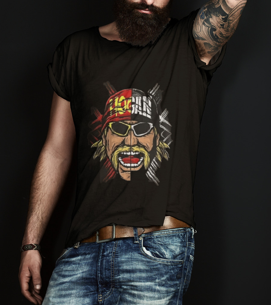 Hogan Red Black Split Face Sunglasses Mustache Caricature T-Shirt
