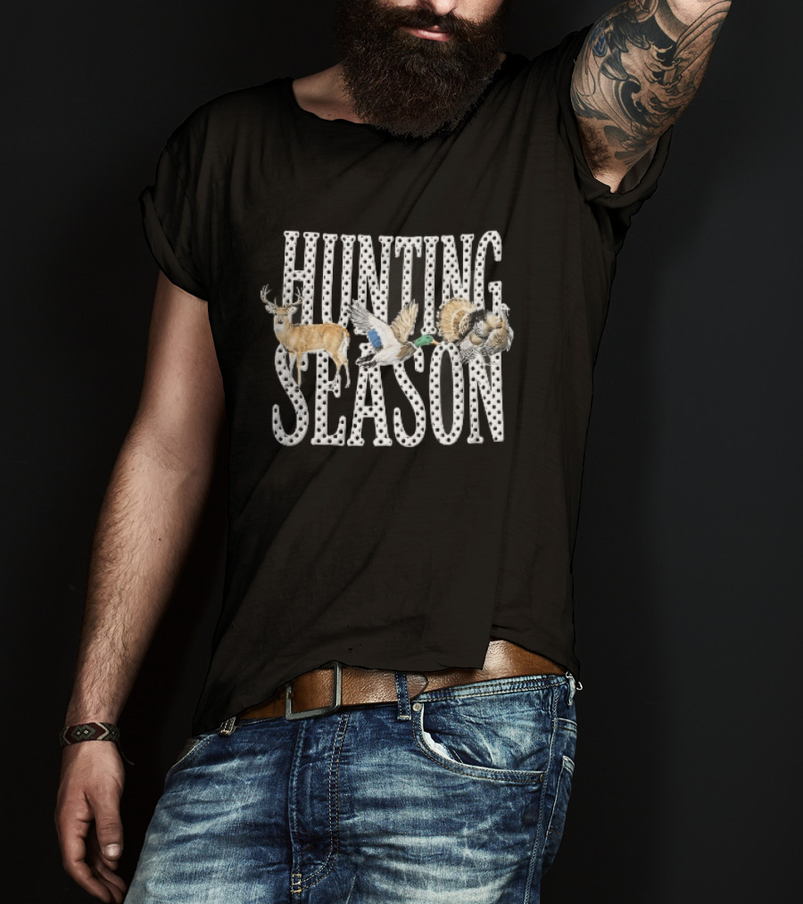 Hunting Season Polka Dot Font Deer Mallard Duck Turkey T-Shirt