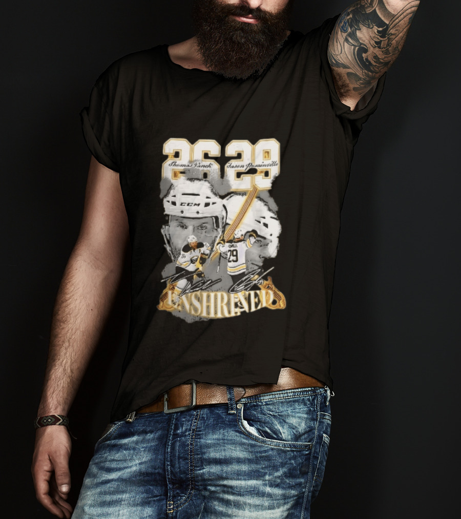 Thomas Vanek Jason Pominville 2026 Player Photos 26 29 Enshrined Buffalo Sabres Crossed Swords T-Shirt