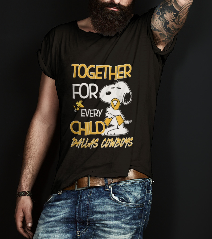 Dallas Cowboys Snoopy Woodstock Gold Ribbon Together For Every Child T-Shirt