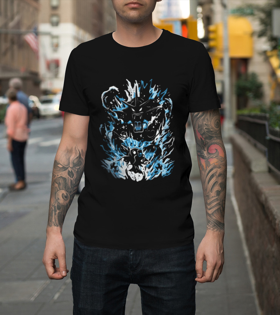 Dark Cartoon Red Gyarados Gold Magikarp Splashing Water Waves Pokémon Collection T-Shirt