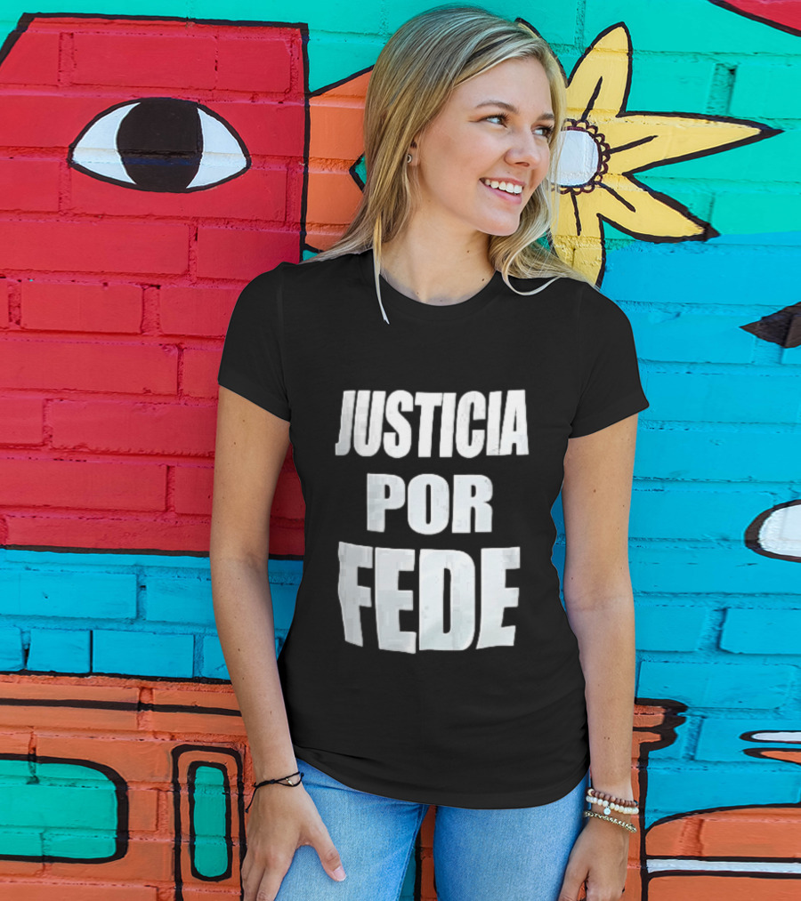 Justicia Por Fede White Block Lettering Marble T-Shirt
