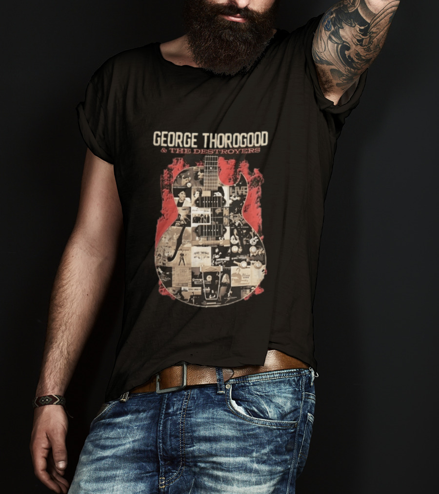 George Thorogood And The Destroyers Album Covers Guitar Collage Red Splash T-Shirt