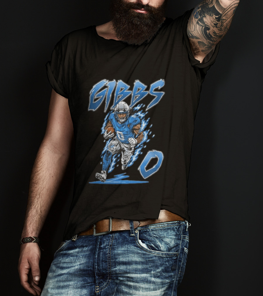 Gibbs 0 Blue Energy Lightning Running Football Player Cartoon T-Shirt