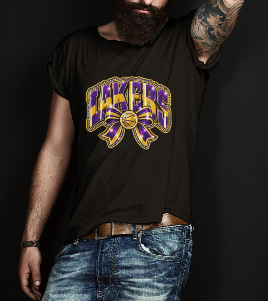 Los Angeles Lakers NBA Basketball Bow Purple Gold T-Shirt