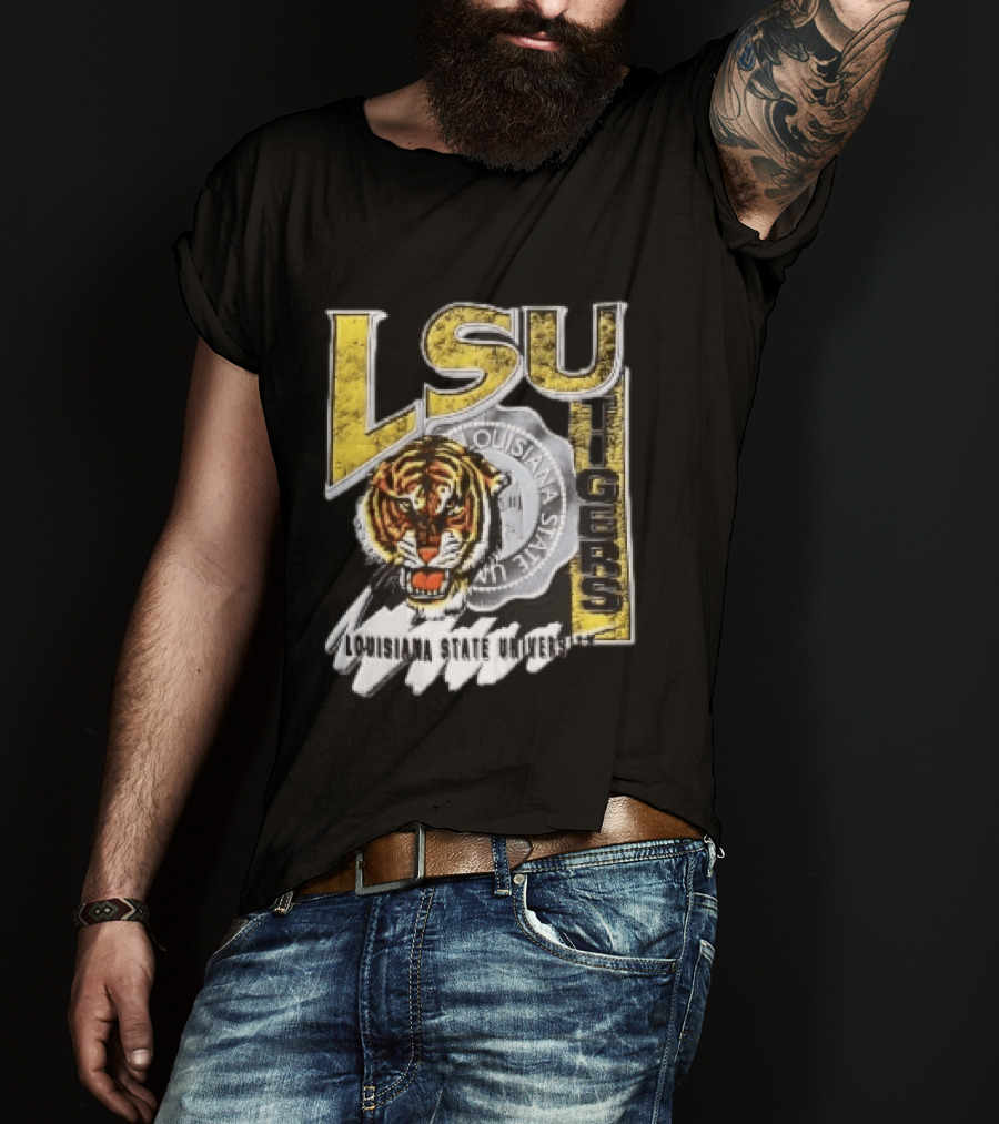 LSU Tigers Louisiana State University Tiger Head Seal Distressed T-Shirt