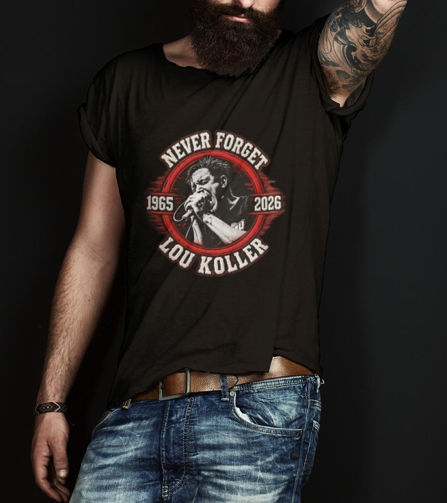 Never Forget Lou Koller 1965 2026 Singer Screaming Microphone Red Frame T-Shirt