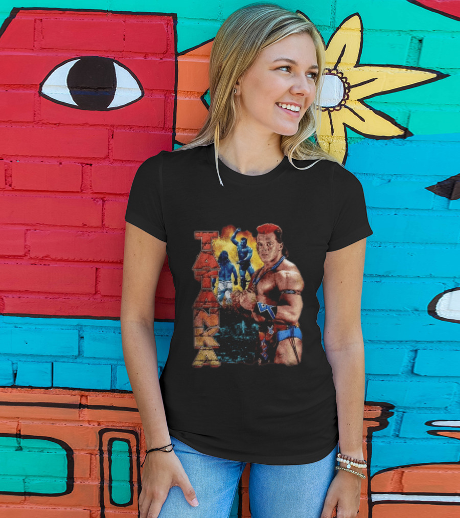 Tatanka Wrestling Legend Muscle Warrior Pose Action T-Shirt