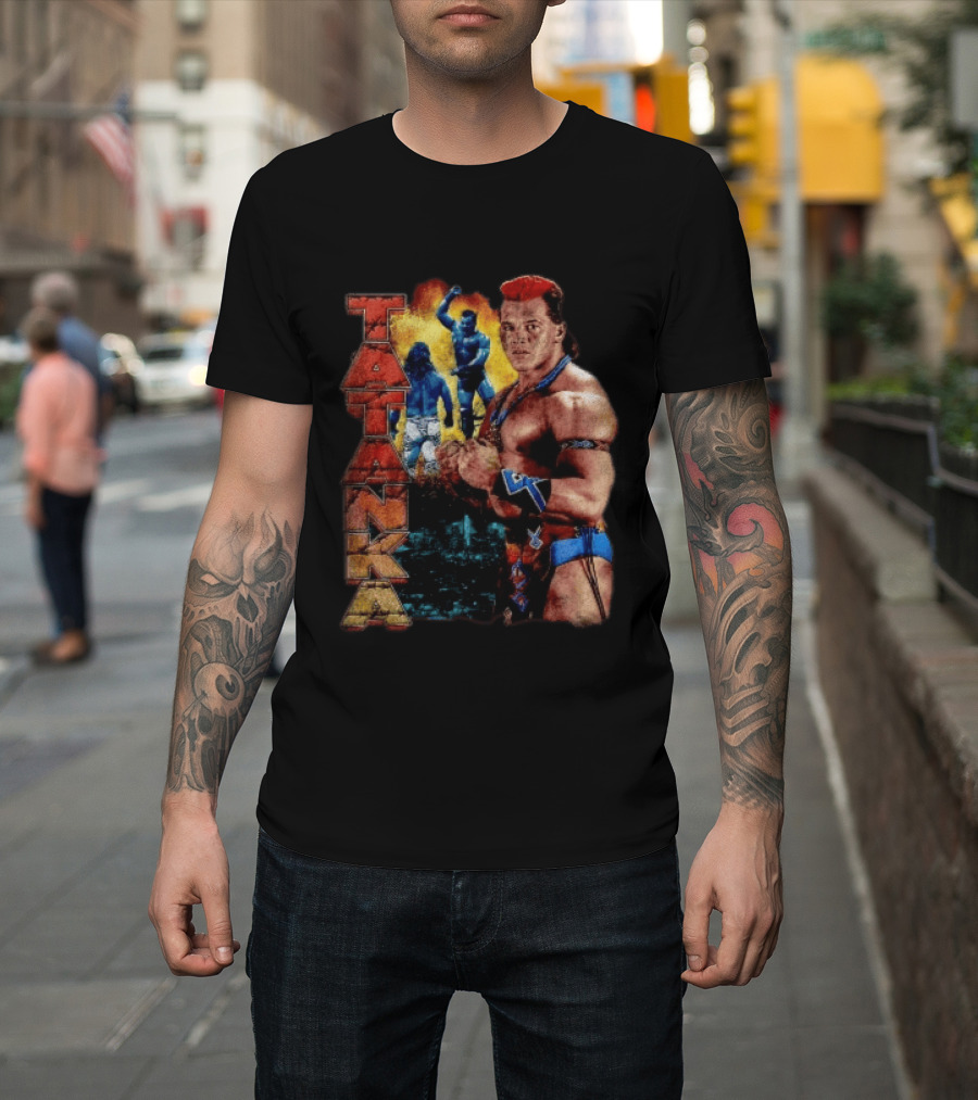 Tatanka Wrestling Legend Muscle Warrior Pose Action T-Shirt