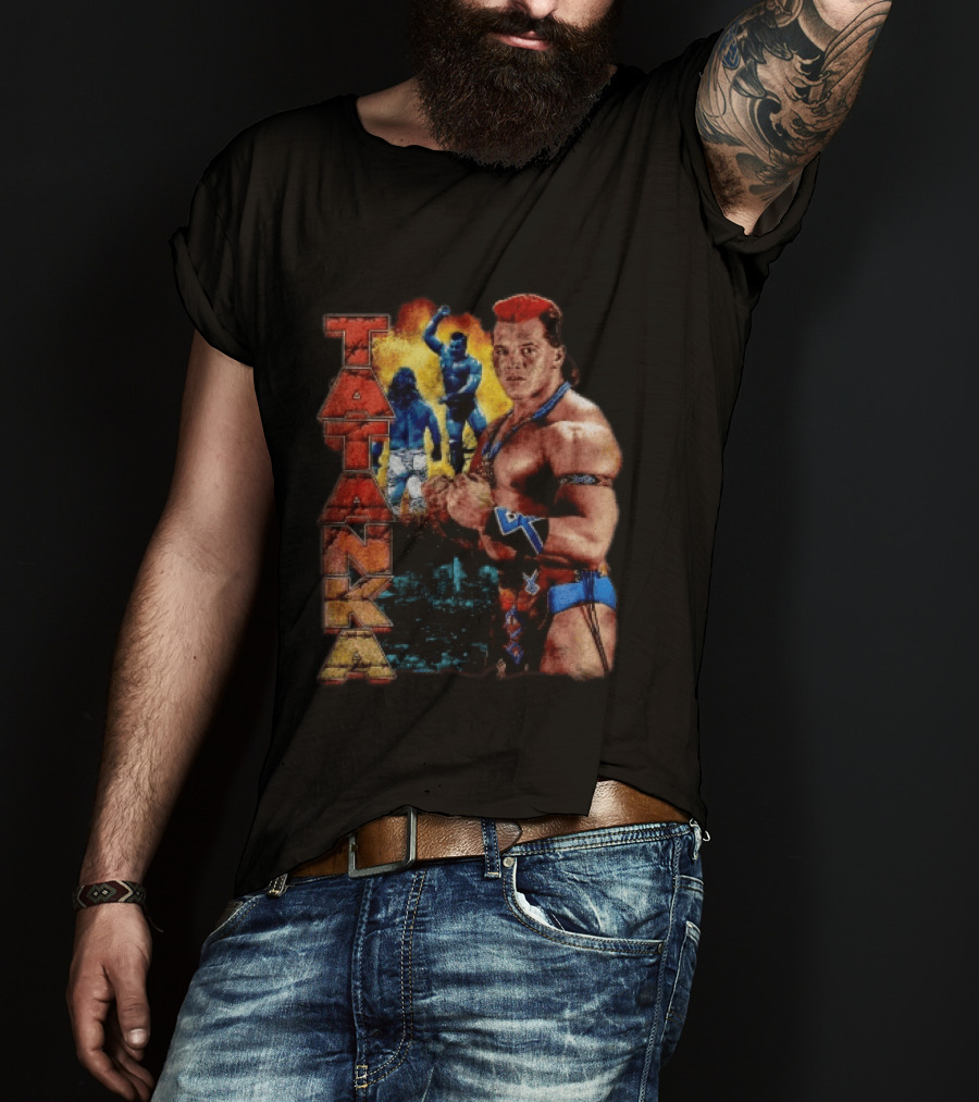 Tatanka Wrestling Legend Muscle Warrior Pose Action T-Shirt