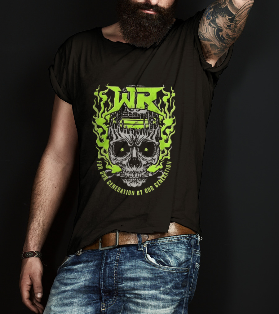 Neon Green Flames Skull WR Wrestling Ring For Our Generation T-Shirt