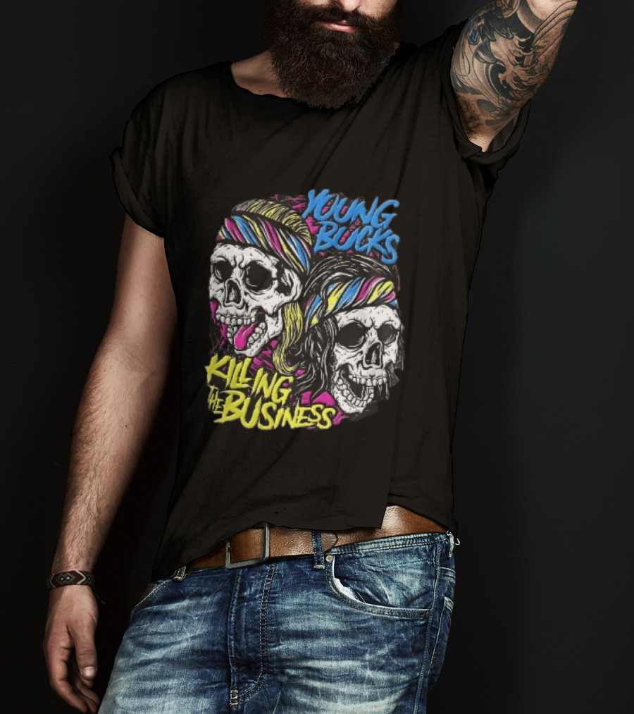 Young Bucks Killing The Business Neon Skulls Bandanas T-Shirt