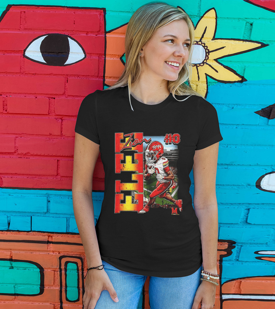 Zion #0 Maryland Terrapins NCAA Football Player Caricature T-Shirt