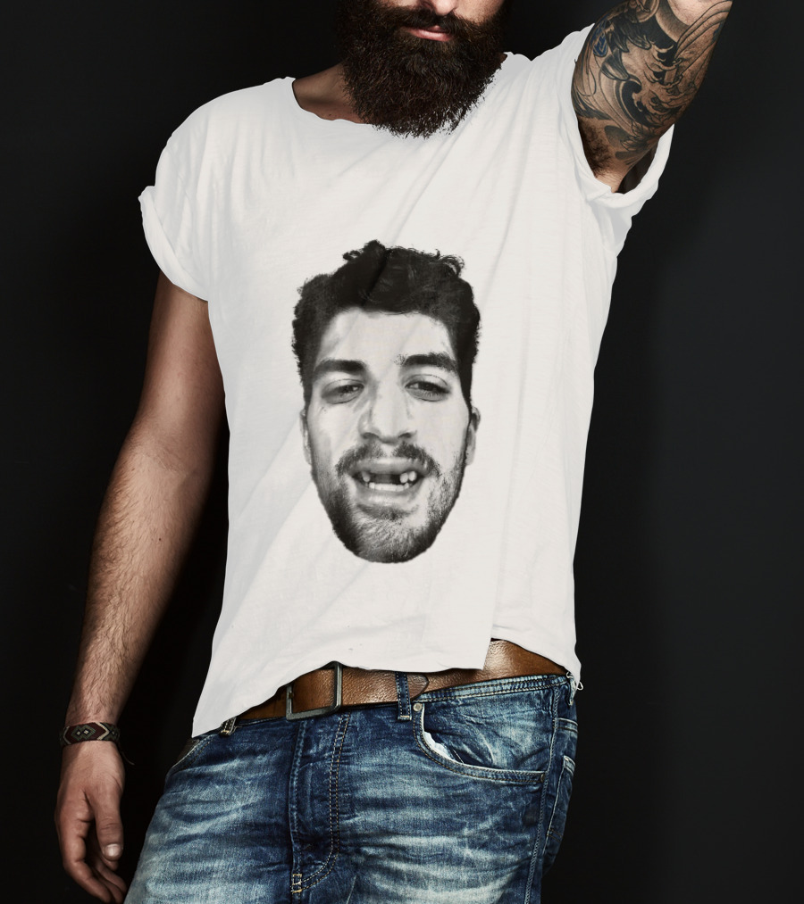 Black White Halftone Bearded Man Missing Front Teeth T-Shirt