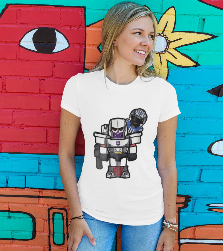 Detroit Lions Chibi Megatron Transformers Cartoon Tape On Mouth Caricature T-Shirt