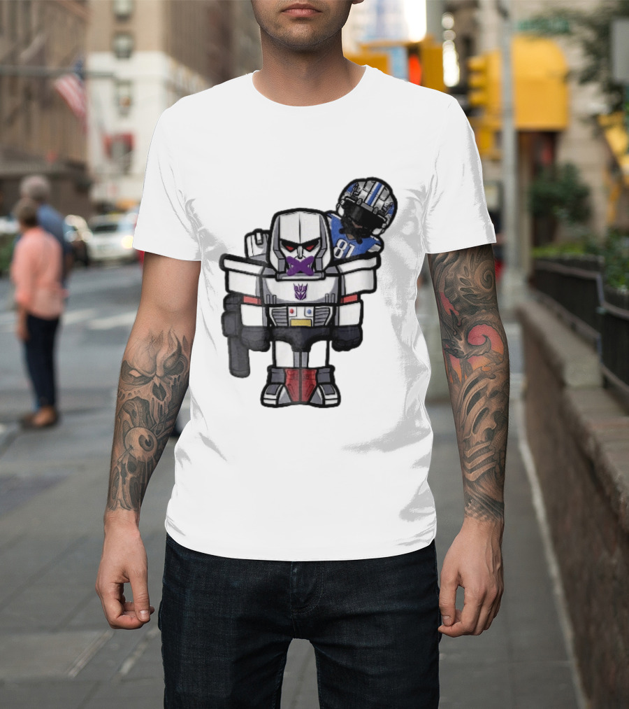 Detroit Lions Chibi Megatron Transformers Cartoon Tape On Mouth Caricature T-Shirt