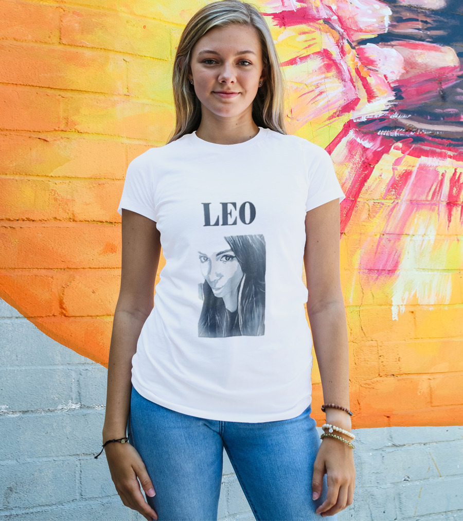 Leo Woman Long Hair Monochromatic Selfie Close Up T-Shirt