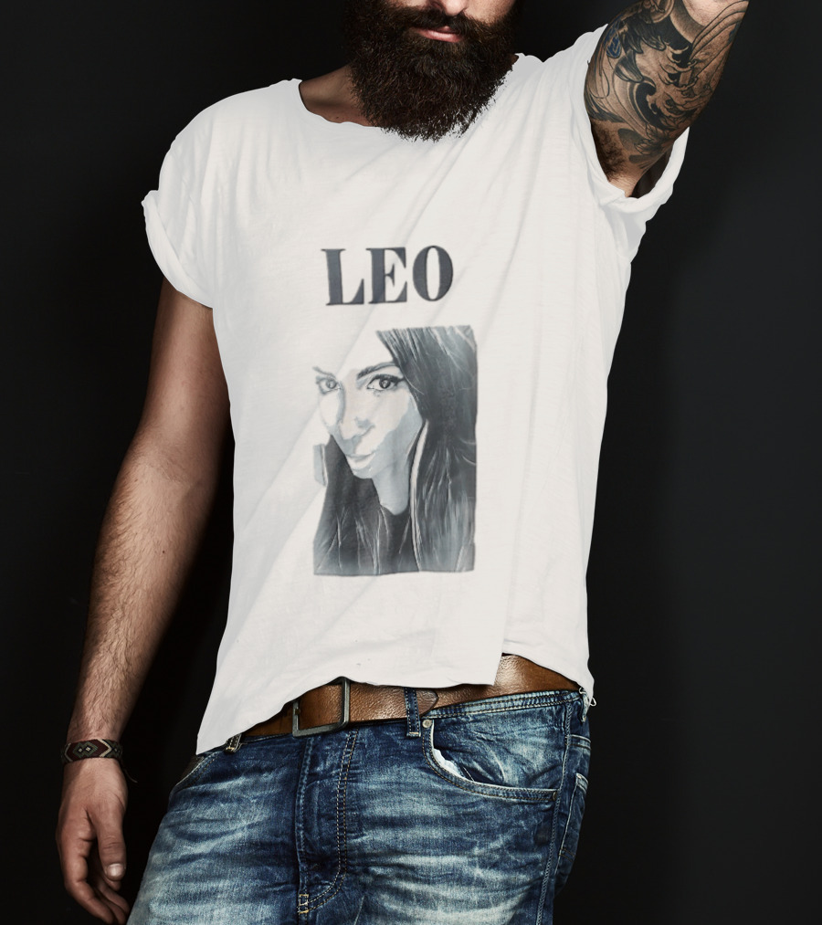 Leo Woman Long Hair Monochromatic Selfie Close Up T-Shirt