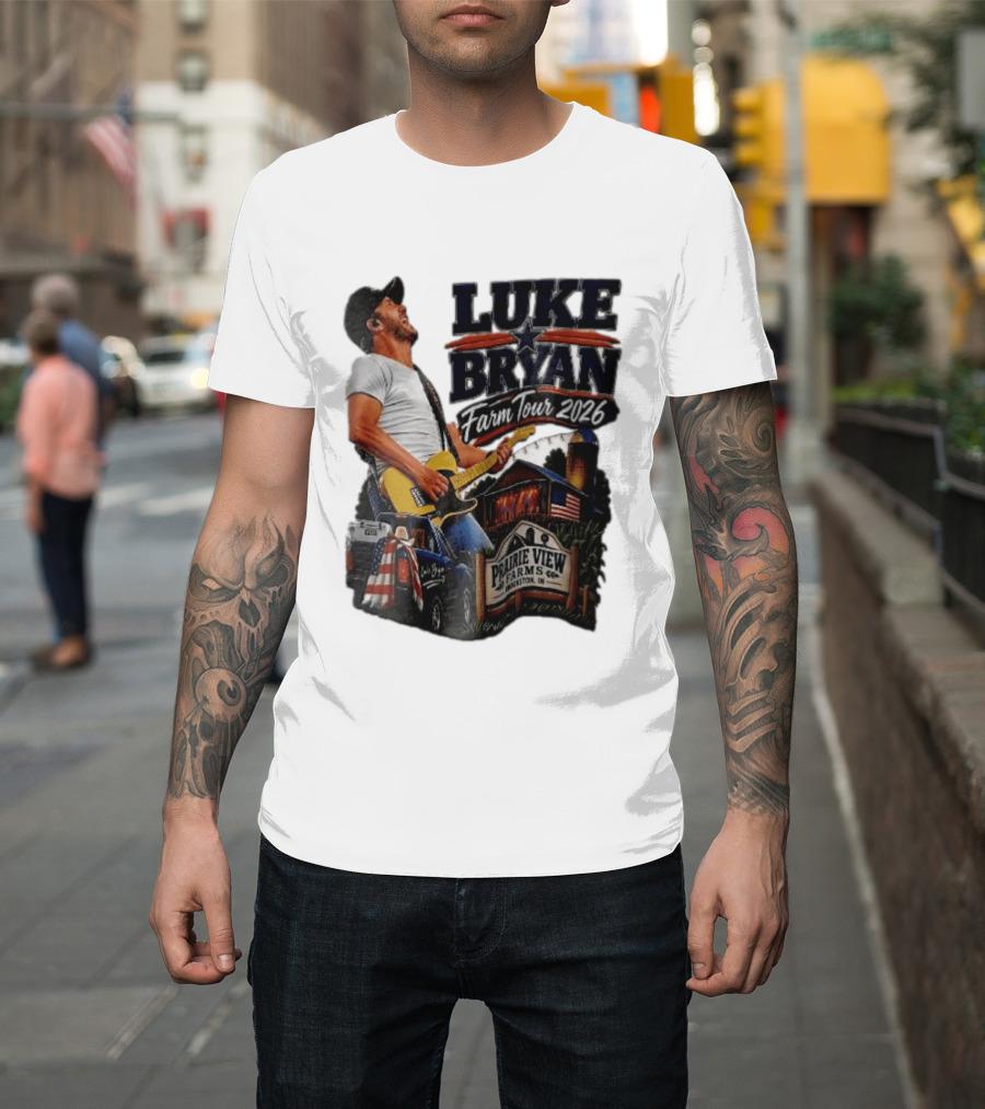 Luke Bryan Farm Tour 2026 Prairie View Farms Brookston IN Pickup Truck Barn Scene T-Shirt
