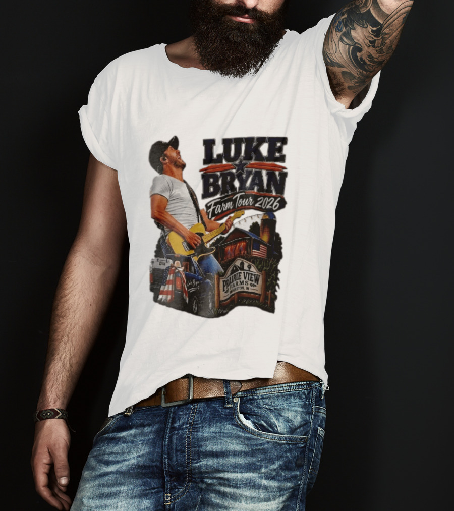 Luke Bryan Farm Tour 2026 Prairie View Farms Brookston IN Pickup Truck Barn Scene T-Shirt