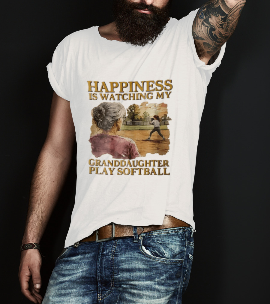 Happiness Is Ing My Granddaughter Play Softball Grandmother Back View Girl Field Sunset T-Shirt
