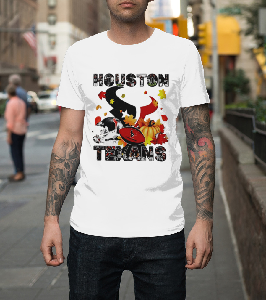 Houston Texans Football Autumn Fall Pumpkin Helmet Leaves 2026 Halloween T-Shirt