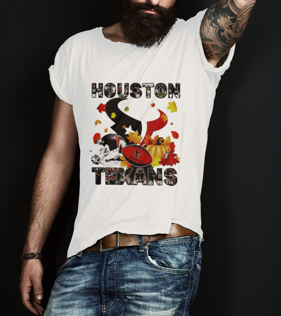 Houston Texans Football Autumn Fall Pumpkin Helmet Leaves 2026 Halloween T-Shirt